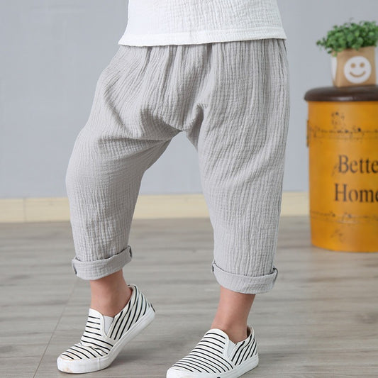 New Summer Kids Cotton And Linen Cropped Trousers Casual Harem Pants